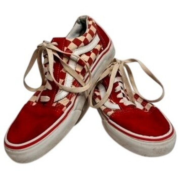 Vintage Vans Checkerboard Red White Lace-Up Sneakers Mens 6 Womens 7.5 Suede - Picture 8 of 14